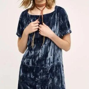 Anthropologie | Floreat Crinkled Velvet Navy Mini Dress M